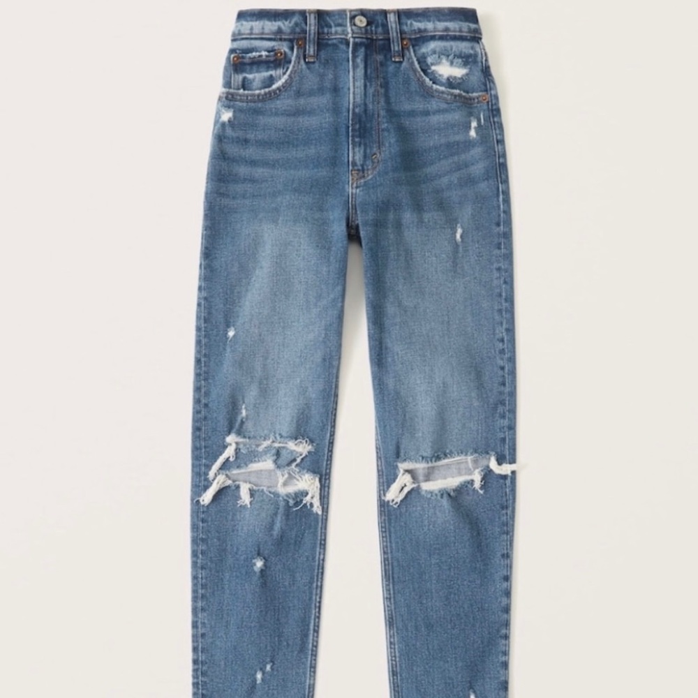 Abercrombie The Mom High Rise Jean Medium Wash Ripped